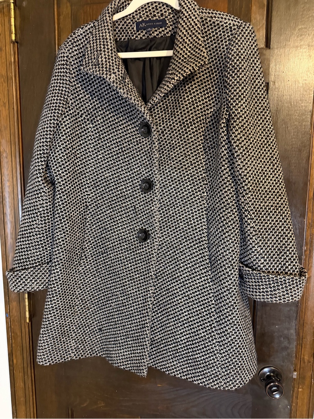 Anne Klein Black & White Herringbone Pea Coat